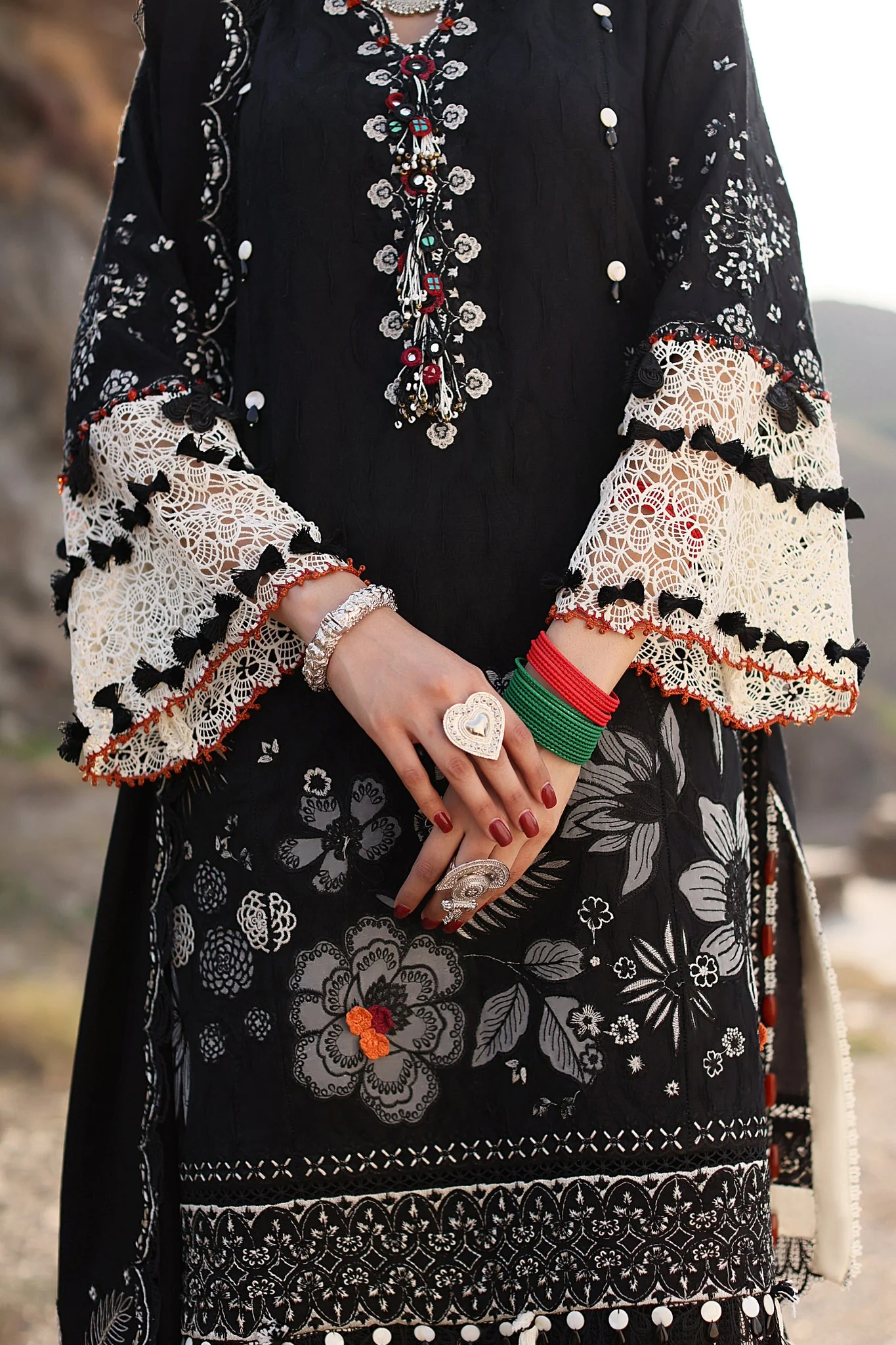 Elaf 3pc Unstitched Dhanak Fabric embroidered dress