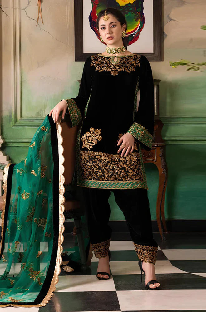 Velvet Embroidered Winter 3 Piece Suit
