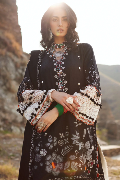 Elaf 3pc Unstitched Dhanak Fabric embroidered dress