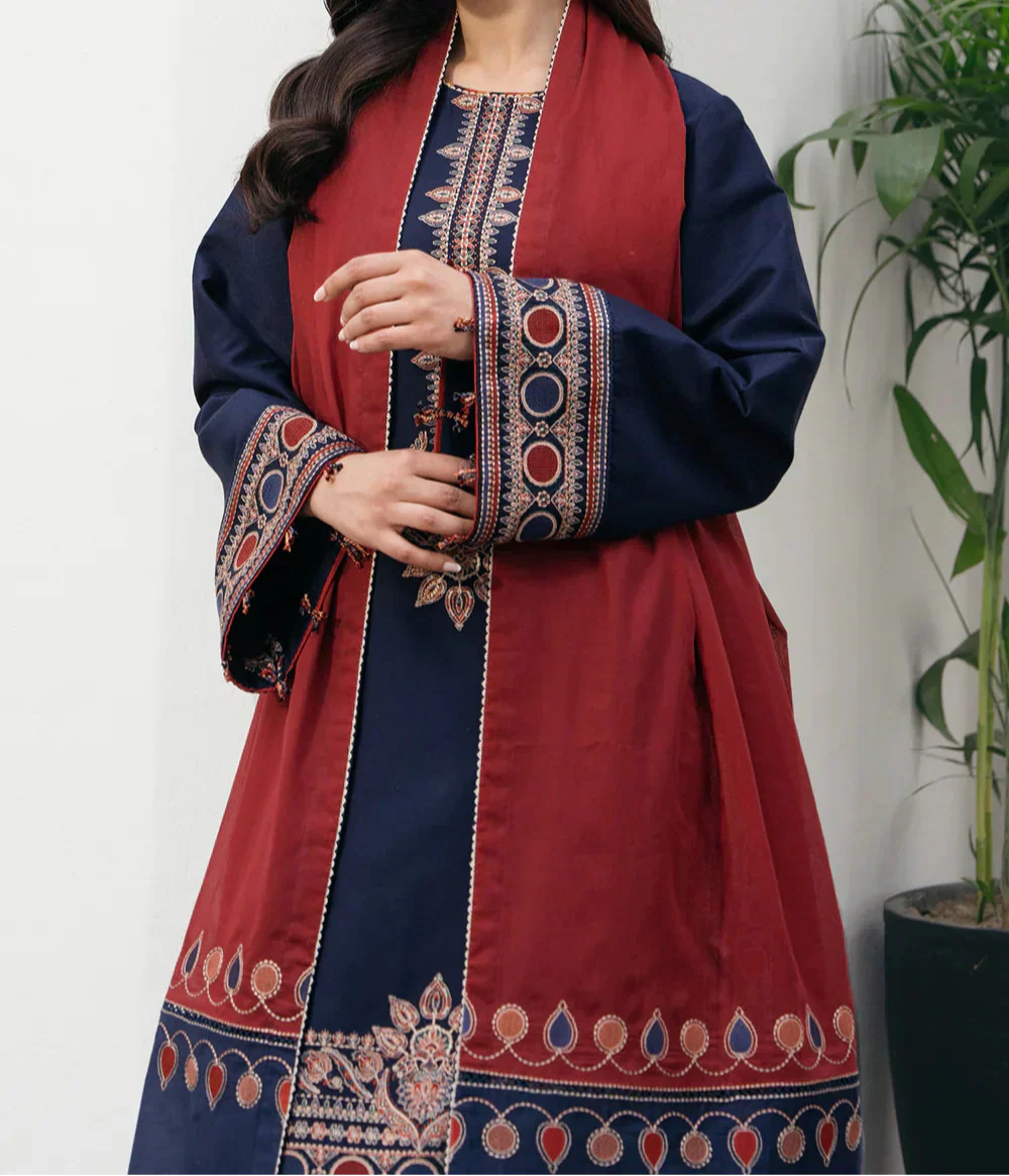 JAZMIN 3PC UNSTITCHED DHANK FABRIC WITH EMB DUPATA