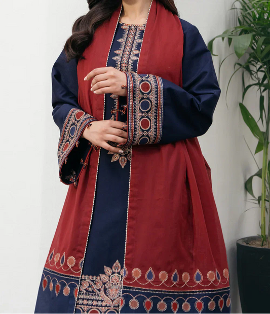 JAZMIN 3PC UNSTITCHED DHANK FABRIC WITH EMB DUPATA